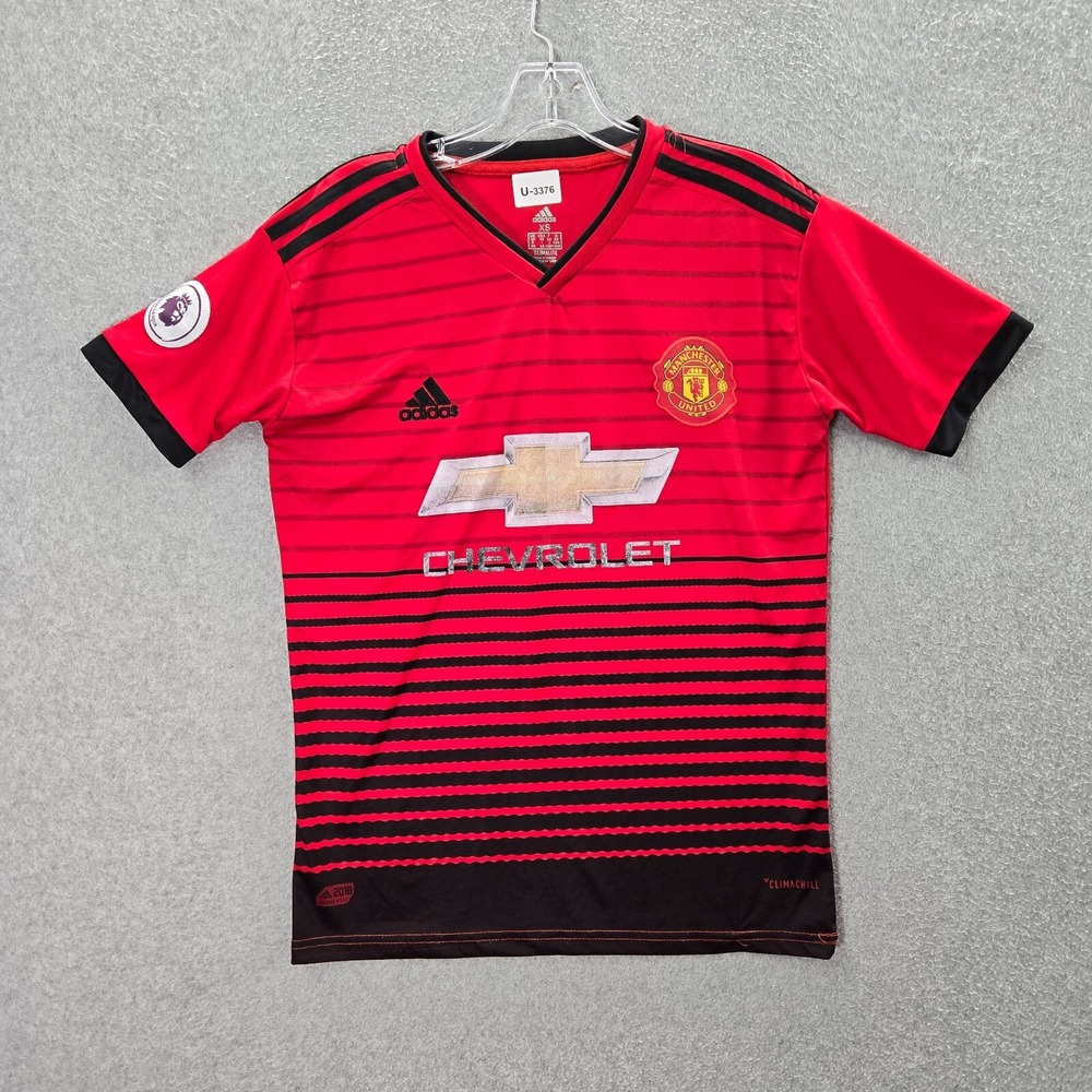 Manchester United Men Activewear Shirt XS Red Striped Adidas Lukaku 9 Climachill